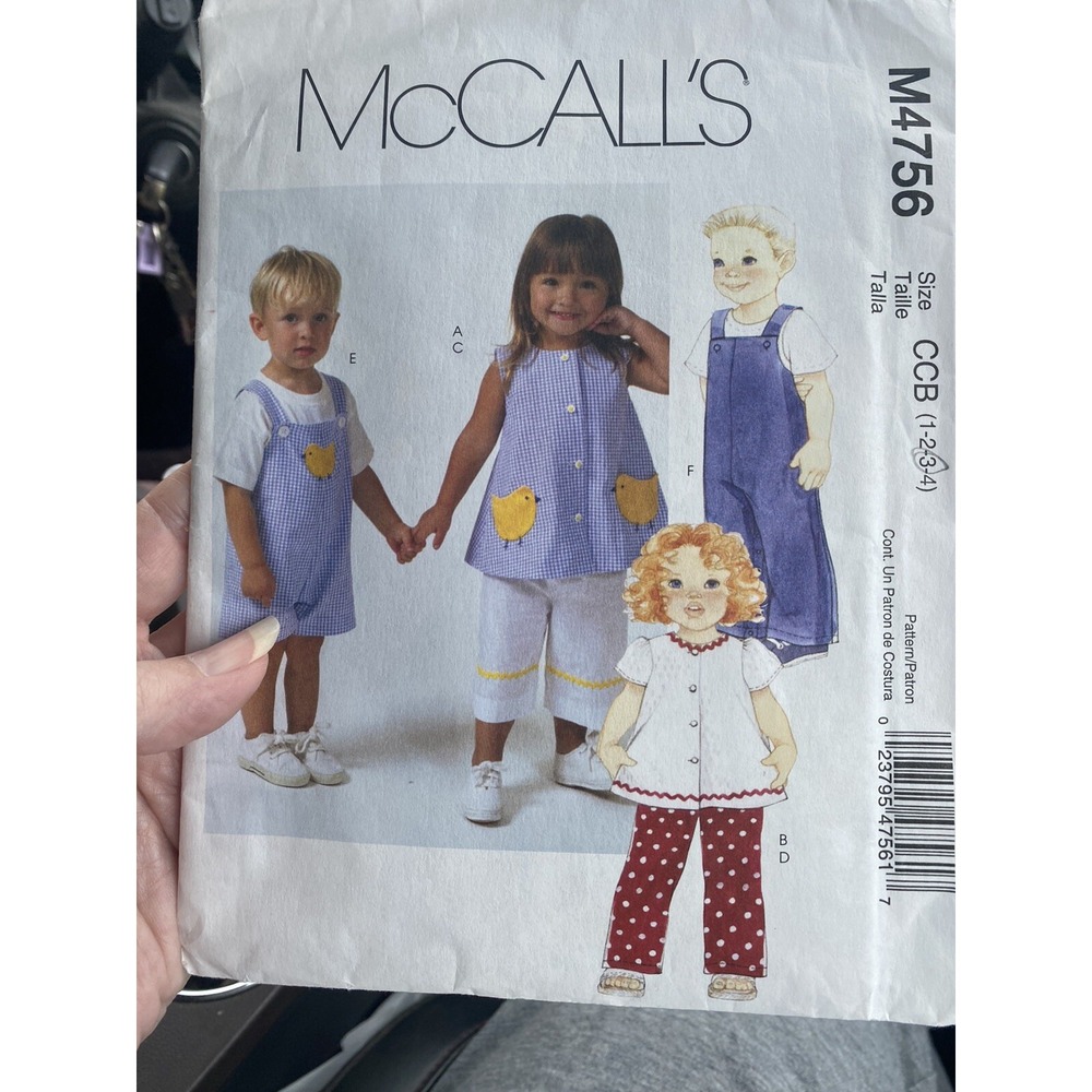 McCalls M4756 Sewing Pattern Toddler Boys Girls Tops Pants Overalls Size 1-4 CCB